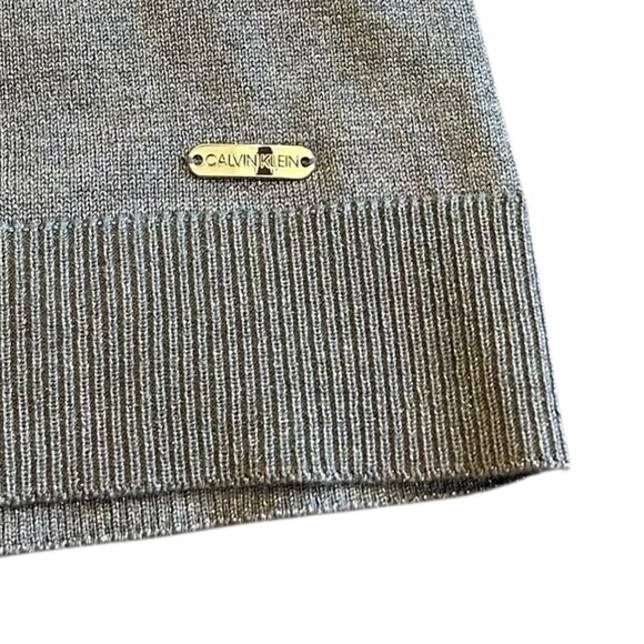 Calvin Klein Silver Grey Sparkle Glitter Sweater Pullover Mock Neck Button Large - Picture 5 of 13